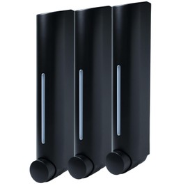 Shampoo Conditioner Dispenser - 3 Chamber 420ml x 3 Shower Soap Dispenser, Bottle Wall Mount Soap & Shampoo Organizer for Bathroom, Kitchen, Hotel, No Drilling Required (Black-2)