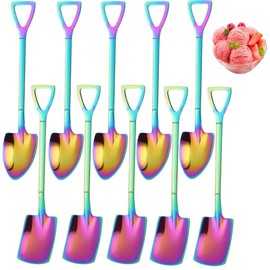 10pack Rainbow Shovel Spoons,Small Shovel Shape Stainless Steel Dessert Fruit Iced Tea Coffee Mixing Jam Ice Cream Salad Spade Spoons for Dessert, Tea, Appetizer, Party Supplies