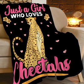 Just A Girl Who Loves Cheetahs Blanket Soft Warm Cozy Leopard Throw Blankets for Boys Girls Fuzzy Plush Blanket Fleece Lightweight Flannel Kid Adults Gift for Bed Couch Sofa 50"x40"