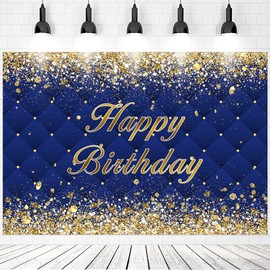 6x4ft Royal Blue Happy Birthday Backdrop for Men 30th 40th 50th 60th 70th 80th Birthday Party Decorations Portrait Photoshoot Photography Background Photo Booth Props