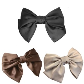 3 Pcs Vintage Bow Hair Clips Large Bow Hair Clips Hair Barrettes French Bowknot Hair Clips Headpiece For Women Girls (Black Brown Khaki)