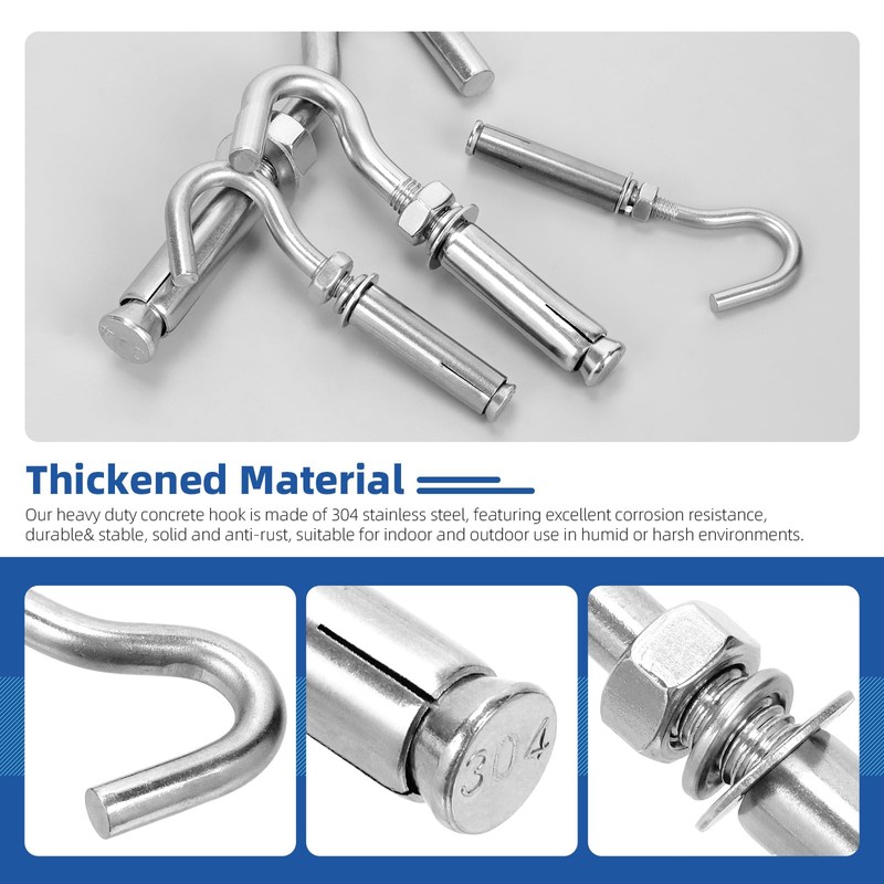 Glarks 6pcs M8 Expansion Hook Set, 304 Stainless Steel Open