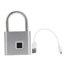 Candado Huellas Digitales, Bloqueo Biométrico Carga USB Compacta, Padtlock Huella Digital la Interfaz USB con 3 Color 0.5 Segundos Desbloquear para Casillero, Mochila, Equipaje(Plata)