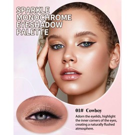 Sparkle Monochrome Eyeshadow Palette, Champagne Glitter Shimmer Highly Pigmented Eye Shadow Lightweight Blendable, Waterproof Long-Lasting Brighten Single Eyeshadow Makeup Palette for Old Women-01