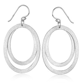MATERIA by Matthias Wagner SO-483 Women's 925 Large Oval Brushed Matte Silver Earrings, Silver