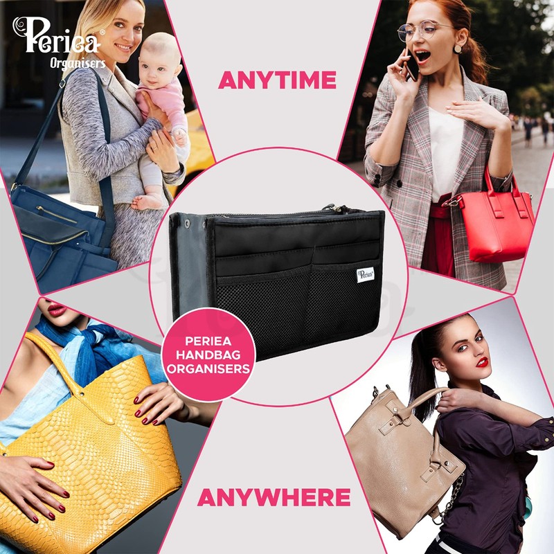 Periea 'Chelsy' Premium Handbag Organiser Insert: Structured Travel Pouch for