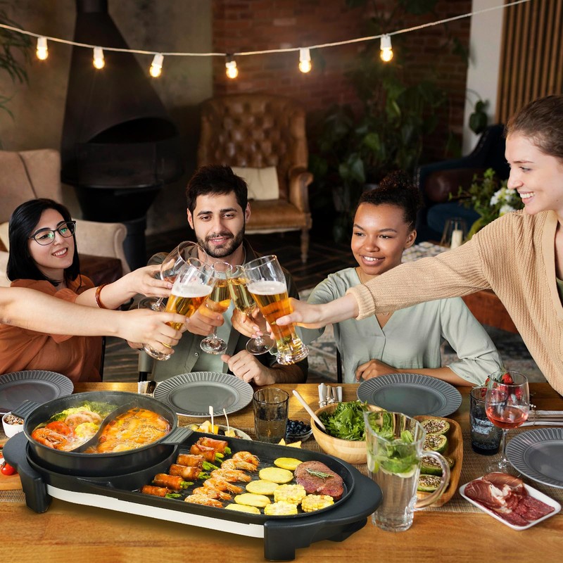 BOEASTER 2 in 1 Electric Smokeless Hot Pot with Grill,