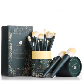 EIGSHOW Makeup Brushes 18pcs Professional Makeup Brush Travel Set with Eco Cylinder 2Cups Holder, Premium Synthetic Foundation Powder Concealer Blush Blending Eye Lip Brush Kit - Cruelty Free