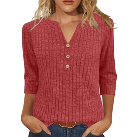 JomeDesign Womens Tops Casual 3/4 Sleeve Sweaters Dressy Casual Christmas Sweaters Red