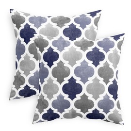CaliTime Throw Pillow Cases Pack of 2 Cozy Fleece Gradient Geometric Trellis Chain Quatrefoil Accent Decorative Cushion Covers for Couch Bed Sofa Farmhouse Decoration 18 X 18 Inches Navy Blue Grey