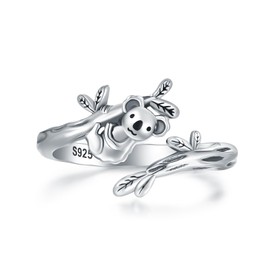 AMBCESSER 925 Sterling Silver Cute Animals Ring Sloth/Highland Cow/Koala/Bat Adjustable Rings Jewelry For Women (Koala)