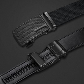 ITIEZY Men's Belt, Nylon Ratchet Automatic Buckle, Business Suit Belt for Men, 35 mm Wide, Leather Belt, Pack of 2, Size Adjusted, 02 black