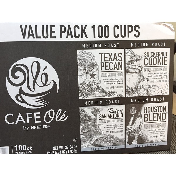 100 cups- Cafe Ole Value Pack-Texas Pecan, San Antonio, Houston, and Snickernut--100 cups