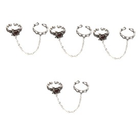 SAFIGLE 4pcs Rose Flower Ring with Chain for Women Punk Gothic Ring Fashion Jewelry for Occasion