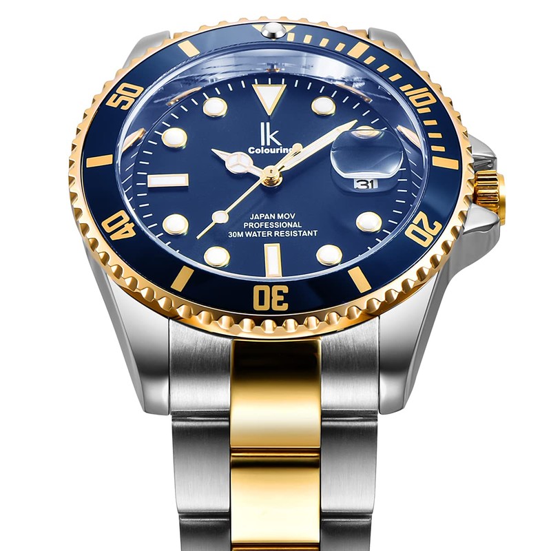 Alienwork IK Watch Men Women Calendar Metal Bracelet, Silver-navy/navy/metal band