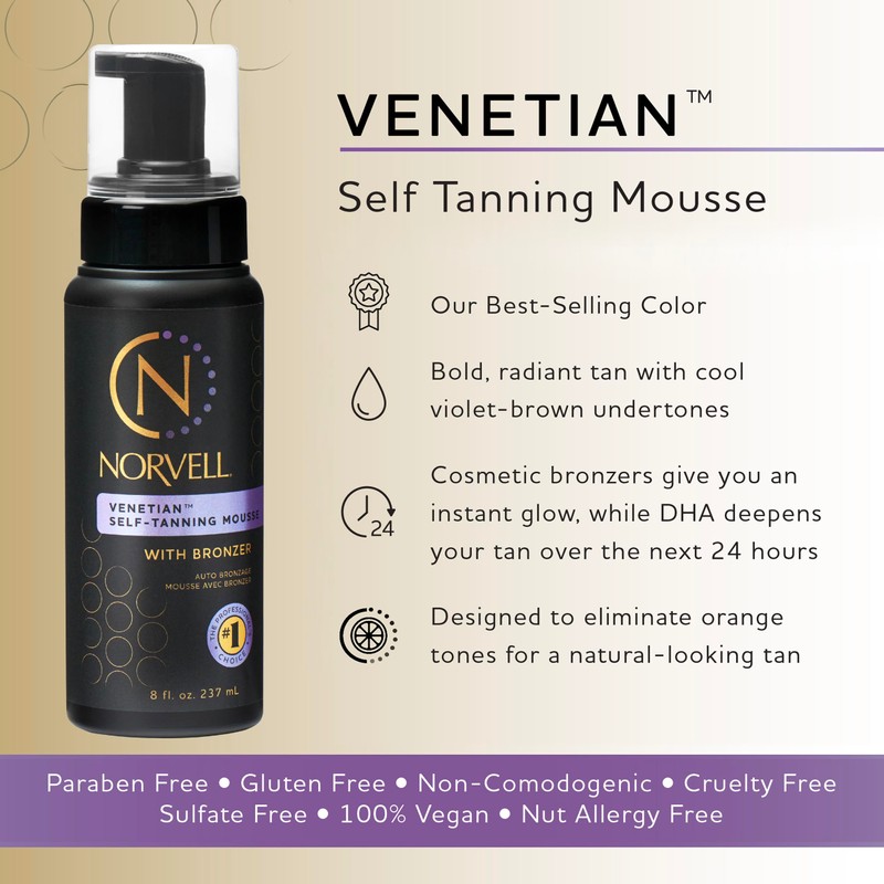 Norvell Venetian Sunless Self Tanner Mousse with Bronzer, 8 Fl