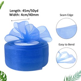 Blue Organza Ribbon 40mm for Crafting Gift Wrapping, 45M Royal Blue Chiffon Ribbon Sheer Fabric Ribbon Ribbon for Craft Bouquet Wrapping Wreaths Brithday Party Wedding Baby Shower Decoration