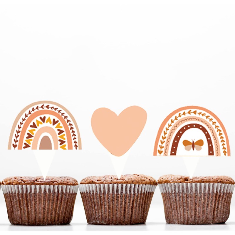 48 Pcs Boho Rainbow Party Cupcake Toppers for Boho Rainbow