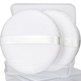 2pcs 4.13 Inch Body Powder Puff, Soft Velour for Loose Powder - Includes Travel Container, Face & Body Makeup (White ）