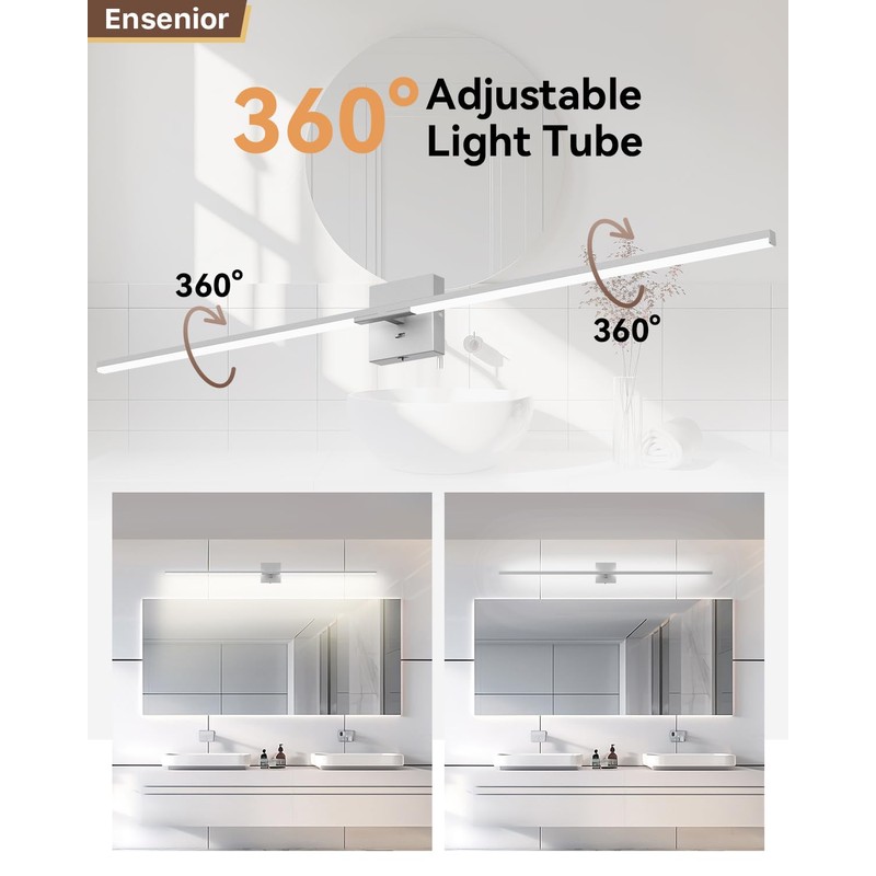 Ensenior Modern Bathroom Vanity Light 48 Inch, Built-in Dimmer, 28W