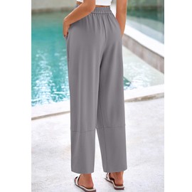 KIRUNDO Wide Leg Pants Woman Elastic Waist 2025 Spring Summer Casual Baggy Stretchy Comfy Harem Lounge Pants with Pockets(Grey, X-Large)