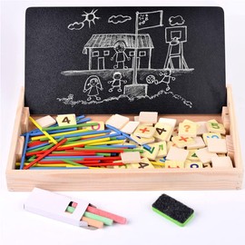Flex Wooden Montessori Maths Toy, Double Sided Board With Counting Stick, Chalk & Eraser, Education Maths Game, Children's Number Time Counting Drawing Learning Board. Great Gift for 3 Years And Above
