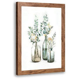 UIAMT Botanical Bathroom Wall Art Rustic Green Plant Pictures Wall Decor Country Eucalyptus Canvas Leaf Print Painting Modern Home Artwork for Office Bedroom Living Room Kitchen Framed 12"x16"