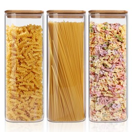 Xoniwis Glass Storage Containers with Airtight Lids, 74 oz, Square Canisters, Set of 3