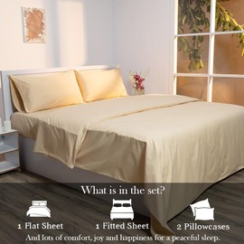 Atelier 100% Cotton Cal King Sheet Set| Percale Weave| 400 TC| 4 Piece Sheet Set| 1 Flat Sheet + 1 Fitted Sheet + 2 Pillowcases| Cool Crisp Breathable| Moisture Wicking | Hotel Quality| Ivory Cream