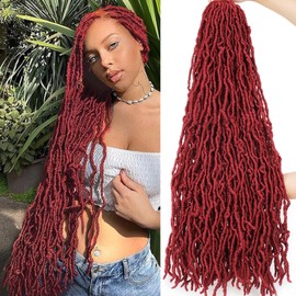 Samtress 36 Inch Goddess Locs Crochet Hair 7 Packs Long Faux Locs Crochet Hair Soft Locs Burgundy Pre-looped Messy Faux Locs Crochet Braids Synthetic Curly New Locs Braiding Hair Extension (#BUG)