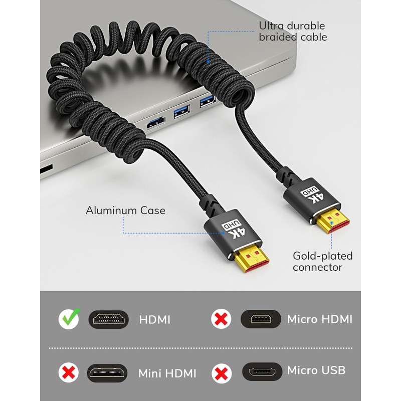 Jnoheefye 4K Coiled HDMI Cable