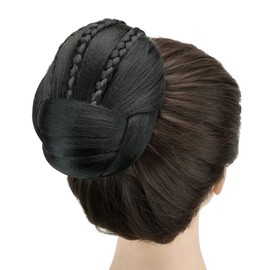 IMISSU Braided Chignon Dancer Hair Cover Doughnuts Hair Pieces Hair Bobbles Hair Bun Wig Clips Updo Wedding Party for Women (M3 Black)