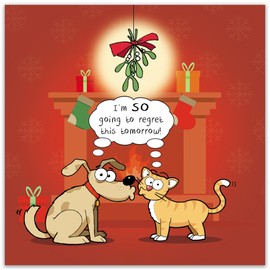 Twizler Merry Christmas Card with Dog & Cat - Funny Dog Christmas Card - Funny Cat Christmas Card - Xmas Card - Mens Funny Christmas Card Him Male - Womens Happy Christmas Card Her Female