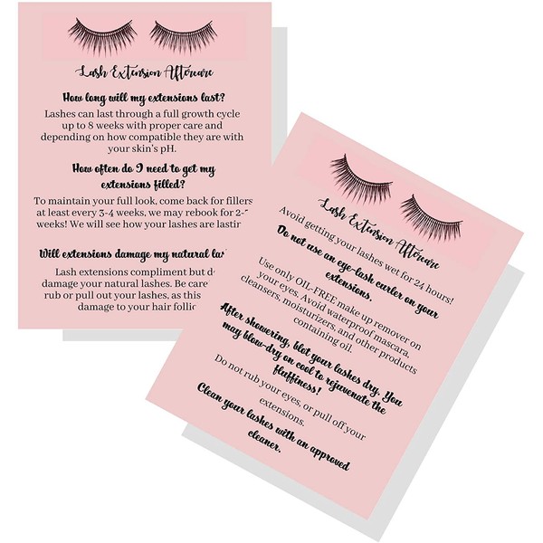 Lash Extension After Care Instruction Cards for Clients | Post