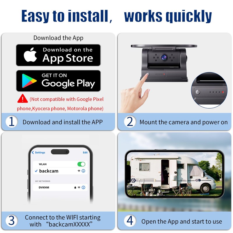 WiFi Magnetic Solar Wireless Backup Camera, 10000mAh Rechargeable 1080P Rear