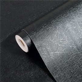 XINOBO Black Silk Textured Look Wallpaper Peel and Stick Self Adhesive Contact Paper for Countertop Paper Kitchen Cabinet 17.71"×393"