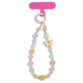 cioatu Cute Phone Wrist Strap Chic Beaded Cellphone Lanyard with Tether Tab Phone Charm Grip Strap for Phone Bag Purses Keys (Pink Butterfly)