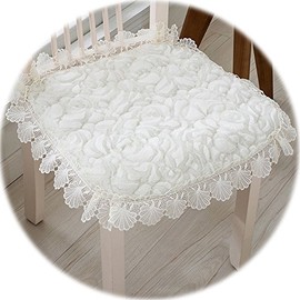 TINTON LIFE 2pcs 17" X 17" Soft Plush Square Chair Cushion Garden Patio Home Lace Floral Dining Seat Pads with Ties (White)