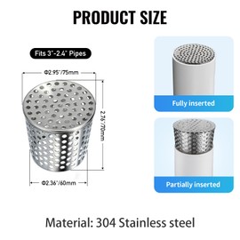 ZOWZEA Stainless Steel Downspout Gutter Guard (Fits 3"-2.4" Pipes), Perforated Basket Strainer & Roof Drain Filter - Heavy Duty Metal Anti-Clog Cover for Debris, Pine Needles & Rodents 1 Pack