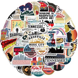 Nashville Music City Stickers |50 Pcs Tennessee Nashville Waterproof Vinyl Decals for Water Bottles Laptop Luggage Cup Computer Mobile Phone Skateboard Guitar Helmet Snowboard Décor