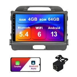 4+64G Android 13 Double Din Car Stereo for KIA Sportage 3 2010-2016 with 9 Inch Touchscreen Radio Built-in Wireless Carplay/Android Auto/GPS/Bluetooth/FM/AUX-in/Steering Wheel Controls/Backup Camera