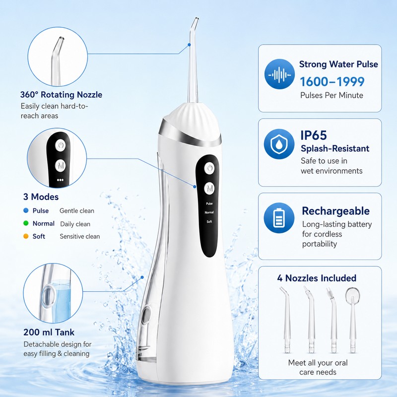 Portable Water Flosser for Daily Oral Care – Rechargeable 3-Mode