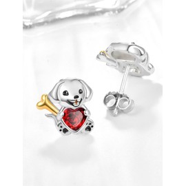 Dreamboat Dog Stud Earrings for Women 925 Sterling Silver Red Heart Crystal Puppy Jewelry Gifts for Dog Lovers