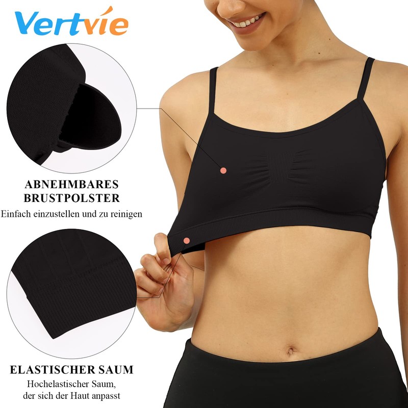 Vertvie Women's Push-Up Sports Bra Top Set, Stretch, Thin, Without