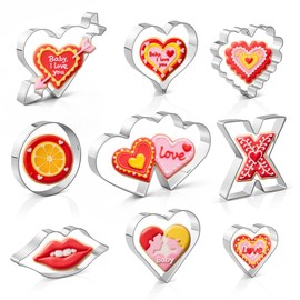 Juego de cortadores de galletas de corazn, cortadores de galletas para el da de San Valentn, 9 piezas, moldes de acero inoxidable con forma de corazn 