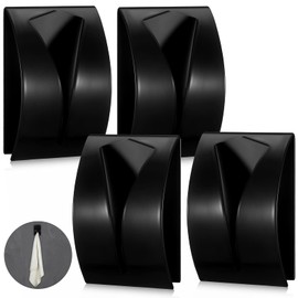 Self Adhesive Towel Hook Holder Grabber Stainless Steel Kitchen Dish Towel Hook Wall Mount Non Drilling Towel Hangers Rack Hand Towel Hook Tea Towel Holders for Bathroom Kitchen (Black,4 Pcs)