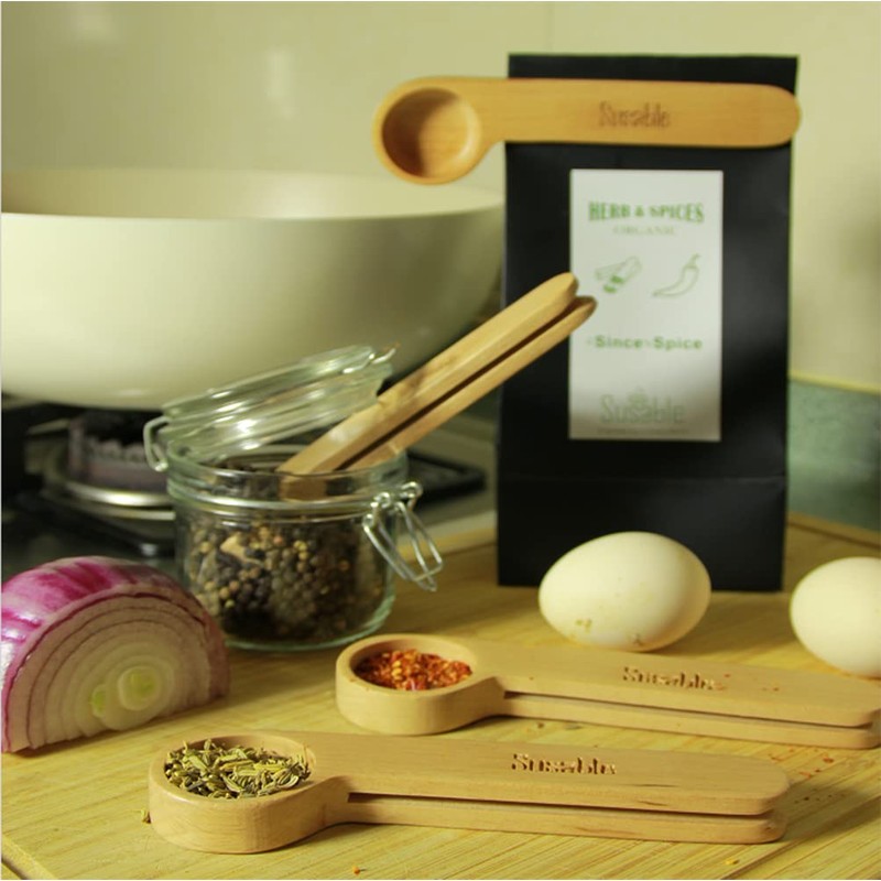 Wooden Coffee Measuring Spoon, Coffee Spoon with Bag Clip, Coffee
