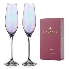 DIAMANTE Champagne Flute Glasses - Iridescent Holographic Lustre Collection