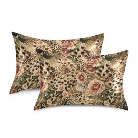 Satin Pillowcase for Hair and Skin, King Size Animal Tiger Leopard Print Rose Flower Decorative Pillow Sham with Envelope Closure Pillow Cover for Bedroom Hotel