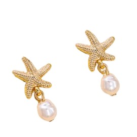 Starfish Pearl Earrings Gold Shell Flower Butterfly Pearl Drop Dangle Earring Summer Beach Dangling Jewelry-Starfish